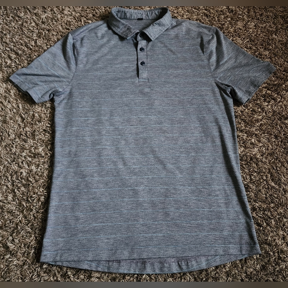 Lululemon Grey/Blue Striped Polo Shirt Men's S/M